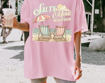 Comfort Colors® Beach Shirt, Salty Moms Beach Club Shirt, Summer Vibes Shirt, Aesthetic Beach T-shirt, Girls Trip Shirt, Gift For Mama
