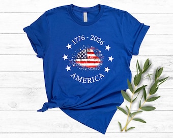 America 250th Anniversary VNeck Shirt, Patriotic USA Flag  Tee, 4th of July Independence Day Gift
