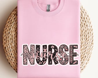 Coquette Nurse Shirt, Pink Leopard Script Nursing Tee, RN Gift
