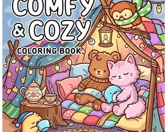Comfy and Cozy Coloring Book for Adults and Teens | Kawaii Bold and Easy Coloring Pages | Cute Animals Relaxing Art | Coco wyo printable