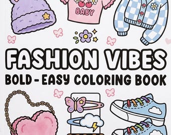 Livro de colorir Fashion Vibes | Roupas e acessórios fofos e estéticos | Imprimível Coco Wyo | Arte relaxante para adolescentes