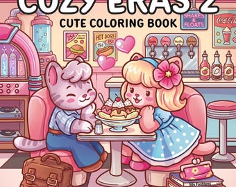 Livro de colorir Cozy Eras 2: Lanchonete Retrô | Coco Wyo Books | Linhas grossas e fáceis de desenhar | Arte relaxante com animais para adultos e adolescentes