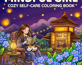Livro de colorir aconchegante Mindful Girl, páginas para colorir kawaii de autocuidado para adolescentes e adultos, arte estética ousada e fácil, página Coco wyo