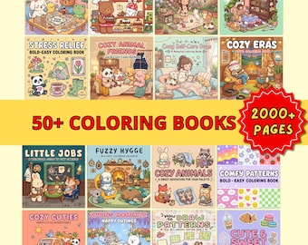 Mega Coleção de Livros de Colorir +2000 Páginas - 50 Livros de Colorir Digitais, Estilo Descolado e Fácil, Coco Wyo, Estilo Fofo e Aconchegante, Download Instantâneo em PDF