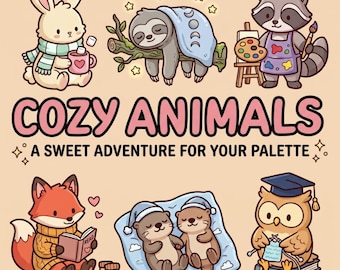 Livro de Colorir Animais Aconchegantes | Páginas para Colorir Fáceis e Divertidas | Arte Kawaii Inspirada em Coco Wyo | Download Digital Fofo para Imprimir