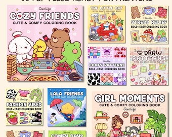 Coloring book Cozy books / Animal / Big bundle / Printable / Digital art / Coco wyo / Coco wyo coloring / Cozy Corner / Cozy vibes / Girl mo