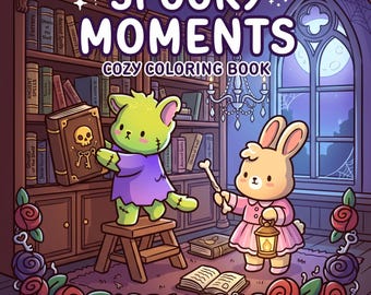 Livro de colorir Momentos Assustadores: Páginas aconchegantes para colorir de Halloween para adolescentes e adultos. Livro de colorir fofo e assustador estilo kawaii com páginas de Coco Wyo.