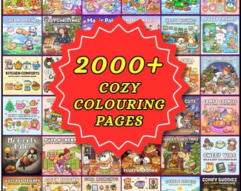 Pacote com mais de 2000 páginas para colorir fofas e aconchegantes | 50 livros de colorir digitais | Páginas para colorir fáceis e vibrantes | Download digital