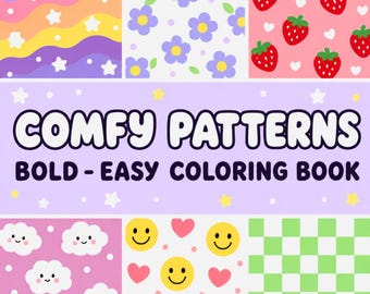 Livro de colorir com estampas kawaii | Páginas para colorir fáceis e divertidas | PDF imprimível no estilo Coco Wyo | Arte fofa para aliviar o estresse