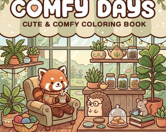 Livro de colorir Dias Confortáveis para Adultos e Adolescentes | Livro de colorir de animais fofos e aconchegantes | Páginas para colorir kawaii relaxantes | Coco Wyo para imprimir