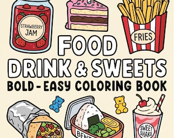 Livro de colorir de comidas kawaii para crianças e adolescentes: páginas para colorir fáceis e divertidas com bebidas, doces e lanches fofos. Coco Wyo