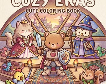 Livro de colorir fofo e aconchegante para adolescentes e adultos | Páginas para colorir de animais fantásticos | Livro de colorir medieval kawaii | Livro de colorir de contos de fadas aconchegantes