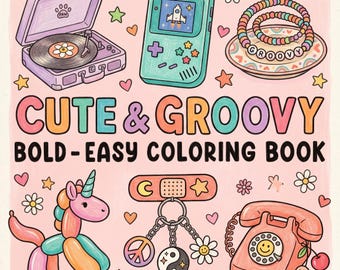 Livro de colorir fofo e descolado para adolescentes e adultos | Páginas para colorir ousadas e fáceis | Livro de colorir retrô kawaii | Coco Wyo Coloring