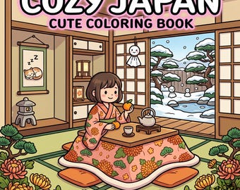 Livro de colorir aconchegante do Japão | Páginas fofas para colorir japonesas | Arte kawaii cottagecore | Livro de colorir Coco Wyo | Páginas relaxantes para imprimir
