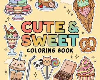 Livro de colorir fofo e doce com páginas para colorir de doces e sobremesas kawaii para crianças, adolescentes e adultos. Livro de colorir de comida fácil e divertido, Coco Wyo.