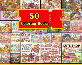 Coleção com 50 livros de colorir e mais de 2000 páginas | Inspirado em Coco, Wyo: ousado e fácil | Desenhos fofos e kawaii para colorir | PDF para imprimir