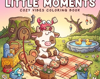 Livro de Colorir Pequenos Momentos | Páginas para Colorir com Vibrações Aconchegantes para Adolescentes e Adultos | Livro de Colorir Fofo com Animais em Estilo Cottagecore e Kawaii - Páginas Coco Wyo