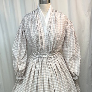 1850-1860’s Tan and Cream Checked Day Gown