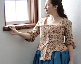1770's Colonial Floral/Beige Jacket and Blue Skirt