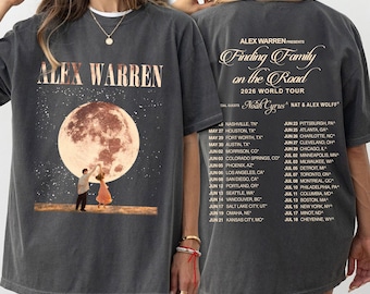 Chemise Alex Warren Merch Finding Family 2026 tournée, t-shirt vintage Alex Warren Moon Dance, invité spécial Noah Cyrus