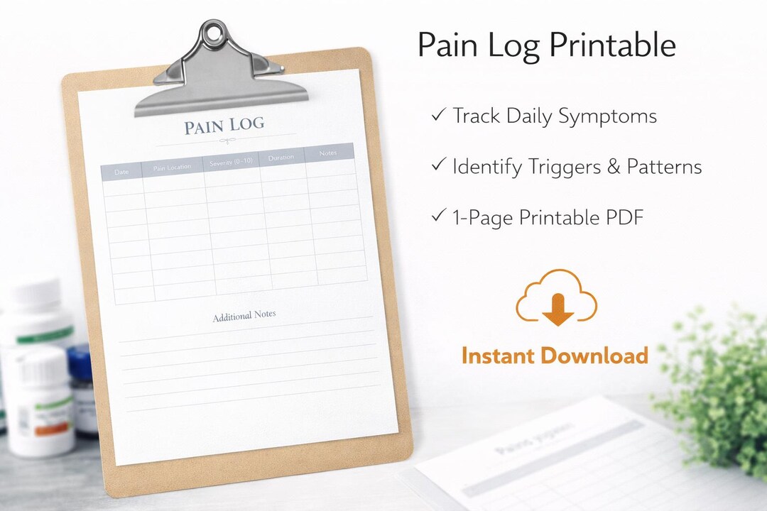 Pain Log Printable | Daily Symptom Tracker | Chronic Pain Journal Page ...