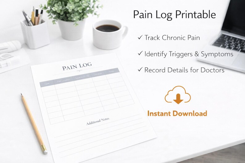 Pain Log Printable | Daily Symptom Tracker | Chronic Pain Journal Page ...