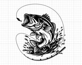 Bass Fishing SVG PNG Files, Jumping Fish TShirt Designs, Cricut Cut File