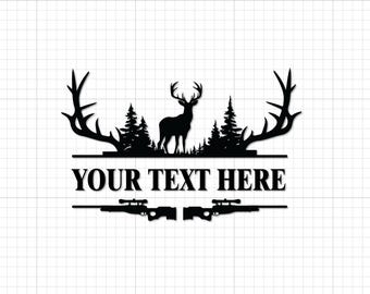 Deer Hunting Monogram SVG PNG, Forest Scene Tshirt Design, Cricut Cut File