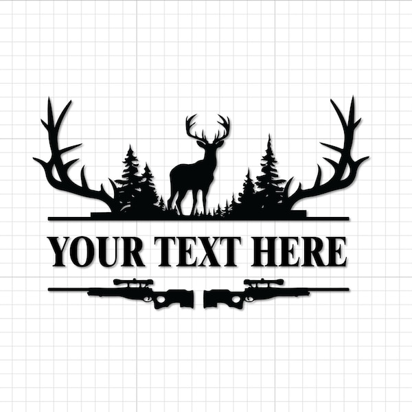 Monograma de caza de ciervos SVG PNG, escena forestal, diseño de camiseta, Cricut, archivos digitales