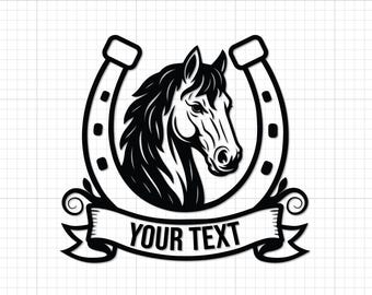Custom Horseshoe SVG PNG Files, Horse in Horseshoe TShirt Design, Cricut Cut File