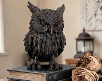 Gothic Owl Statue, Raven Owl Decor, Dark Academia Shelf Ornament, Gothic Home Decor, Owl Figurine, Witchy Decor, Fantasy Owl Sculpture