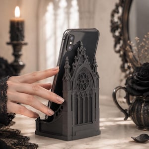 Gothic Cathedral Phone Stand, Medieval Phone Holder, Gothic Desk Decor, Dark Academia Phone Dock, Black Smartphone Stand, Spooky Office Gift