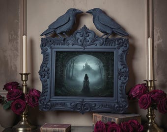 Gothic Raven Picture Frame, Black Crow Photo Frame, Dark Academia Wall Decor, Gothic Photo Frame, Victorian Raven Frame, Gothic Home Decor