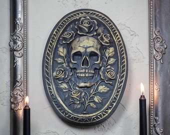 Gothic Skull Rose Frame Black Gold, Dark Academia Wall Decor , Gothic Picture Frame, Skull Roses Wall Art, Alternative Home Decor Gift