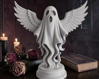 Ghost with Wings Statue ,Gothic Ghost Decor ,Dark Academia Decor, Angel Ghost Figurine ,Gothic Shelf Decor , Spooky Ornament, Fantasy Statue