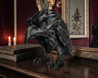Gothic Raven Statue ,Raven Figurine ,Dark Academia Home Decor,Crow Sculpture ,Shelf Decor ,Halloween Raven Ornament, Fantasy Bird Statue