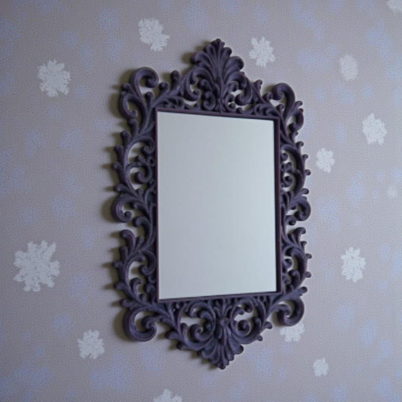 Ornate gothic baroque photo frame with intricate scrollwork and rectangular shape, styled as dramatic dark wall decor.