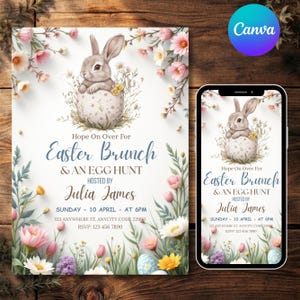 Easter Egg Hunt Invitation Template, Easter Brunch Invite Editable Canva, Bunny Spring Party Invitation, DIY text, Instant download