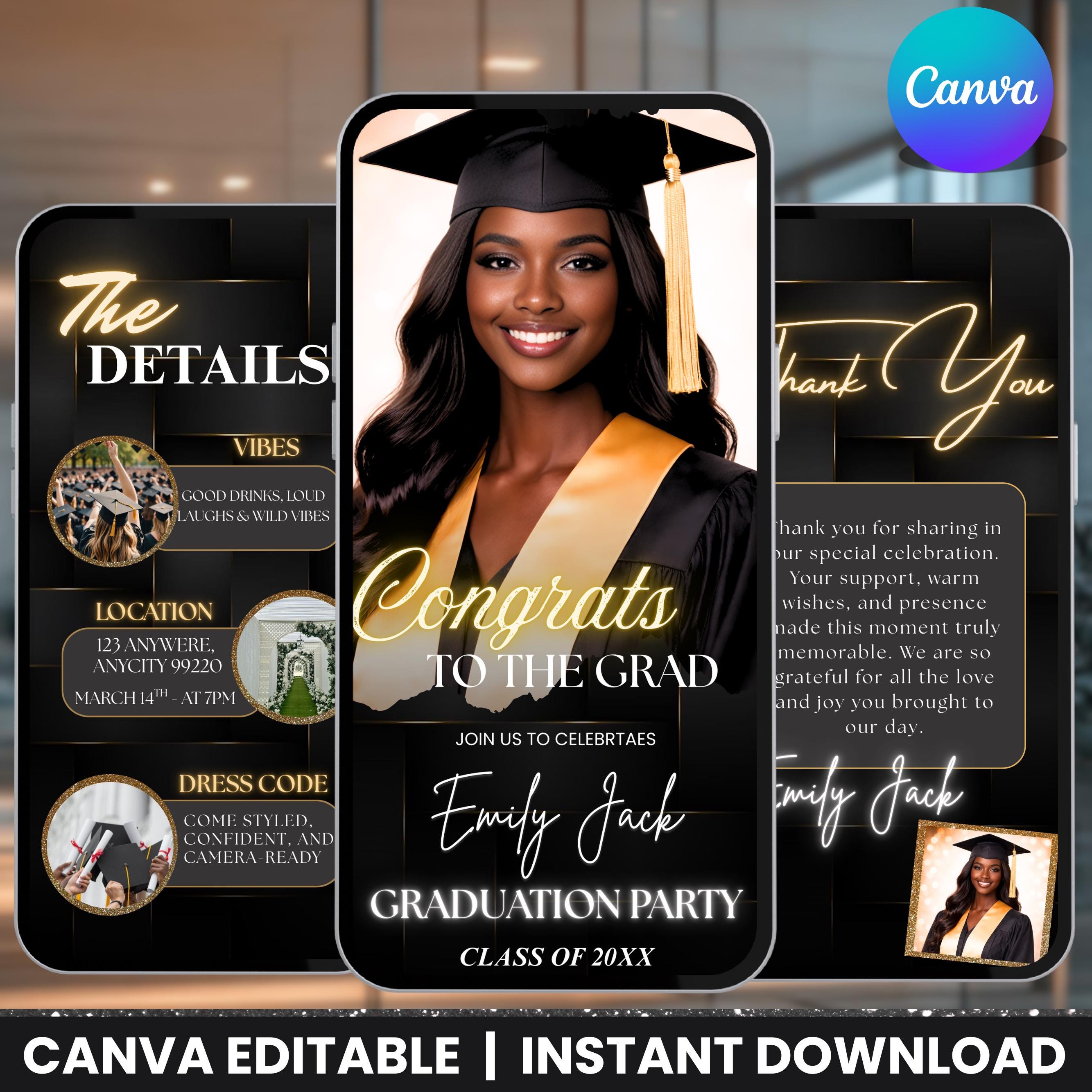 Graduation Invitation Template 2026, Editable Canva Grad Invite, Modern ...
