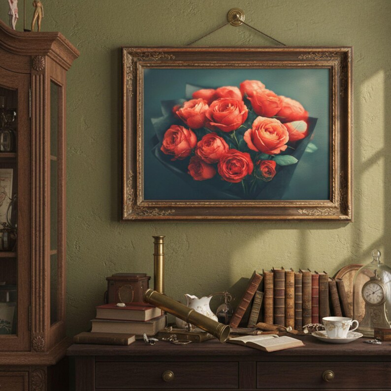 Red Roses Bouquet Digital Oil Painting, Romantic Floral Wall Art (PDF ...
