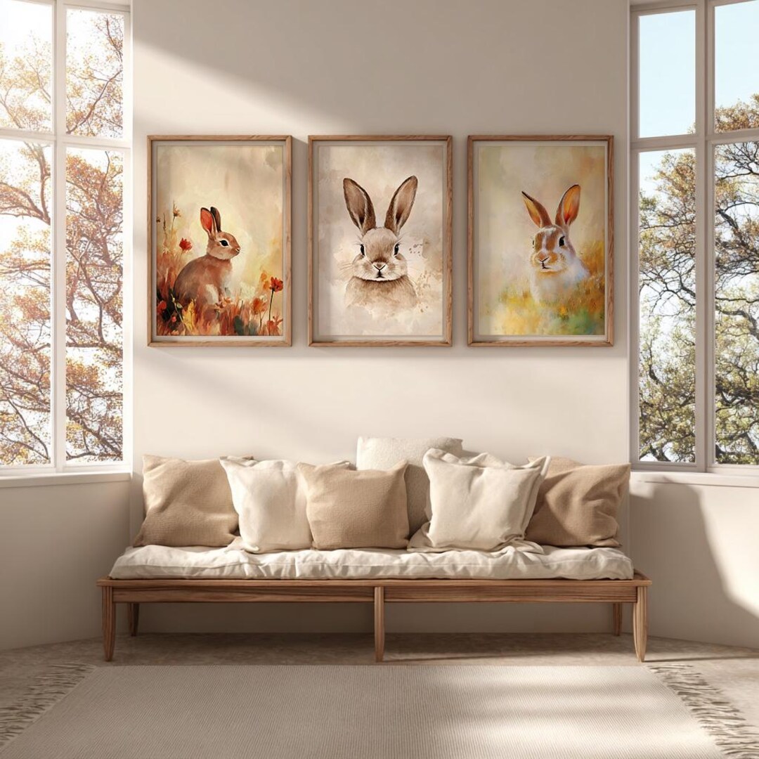 Rabbit Nursery Wall Art - Set of 3 Digital Download Watercolor Bunny ...