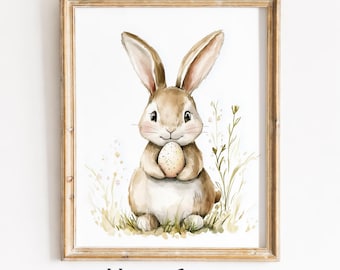 Digital Easter Bunny Art - Printable Nursery Cottagecore Watercolor Woodland Prints