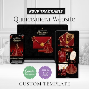 Sito web di invito per Quinceañera floreale incantato rosso nero (modello Canva)
