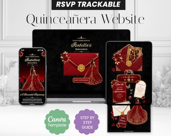Red Black Enchanted Floral Quinceañera Invitation Website (Canva Template)
