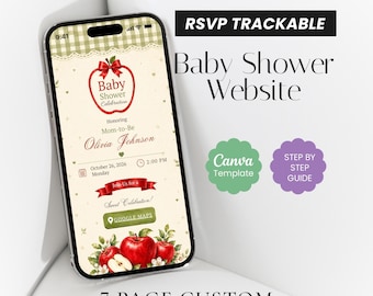 Invitación digital para baby shower con temática de manzanas otoñales, invitación electrónica animada en Canva (plantilla digital)