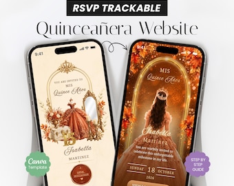 Sitio web de invitación de quinceañera floral de terracota, invitación electrónica animada de otoño dulce 15/16 (Canva)