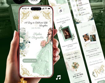 Editable Quinceanera Invitation Canva, Sweet 15 & 16 Birthday Invite, Sage Green Floral, RSVP Link, Digital E-Invitation, Quince Invite