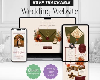 Rustic Maple Harvest Wedding Invitation Website, Animated Canva E-Invite (Digital Download)