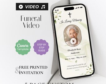 Invitación en video para funeral de White Lily, animación conmemorativa elegante, plantilla de Canva para celebración de la vida