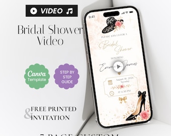 Invitación en video para despedida de soltera con motivos florales, plantilla animada de Canva, invitación electrónica para brunch de boda.